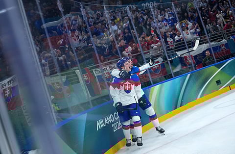 Slovakia players celebrate win over Sweden