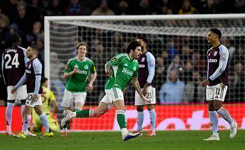 Sandro Tonali celebrates his goal against Aston Villa