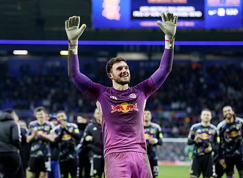 Lucas Perri of Leeds United celebrates win over Birmingham City 
