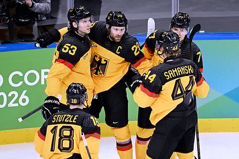 Team Germany celebrate a goal against France