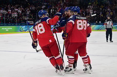 Czech Republic celebrate goal against Denmark 