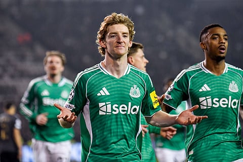 Anthony Gordon celebrates his goal against Qarabag