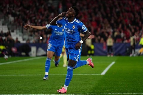Vinicius Jr celebrates his goal against SL Benfica