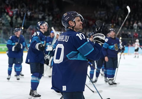 Finland celebrate their win over Switzerland