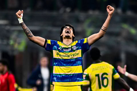 Mariano Troilo celebrates his goal for Parma