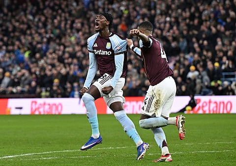 Tammy Abraham celebrates after scoring his first goal for Aston Villa