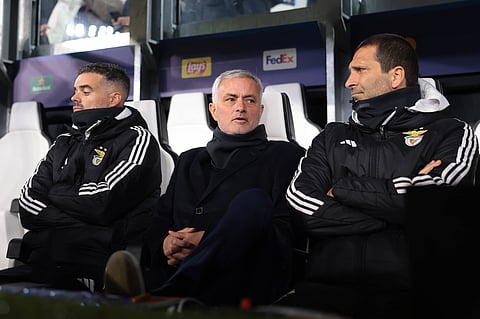SL Benfica assistant coach Joao Tralhao(R) with Jose Mourinho 