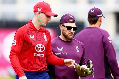 Harry Brook with coach Brendon McCullum