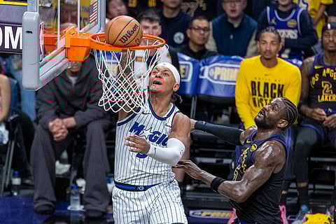 Paolo Banchero in action against Los Angeles Lakers