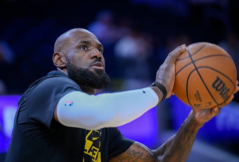 LeBron James of Los Angeles Lakers during warm-up