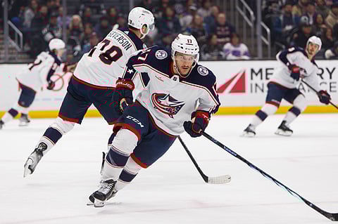 Columbus Blue Jackets chases the puck