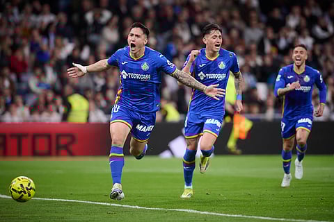 Martin Satriano celebrates his match-winning goal against Real Madrid