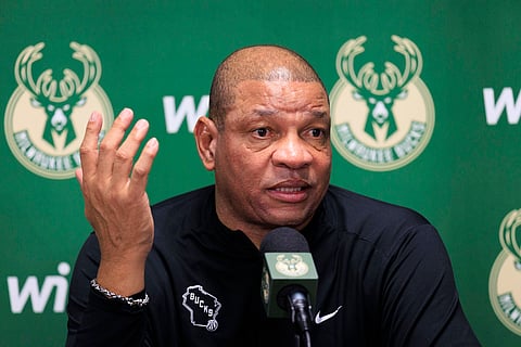 Milwaukee Bucks head coach Doc Rivers speaks to the media