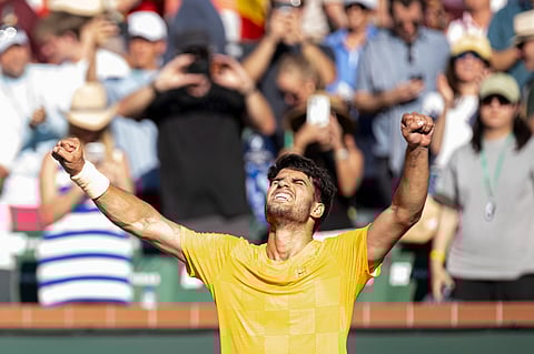 Carlos Alcaraz celebrates his win over Casper Ruud