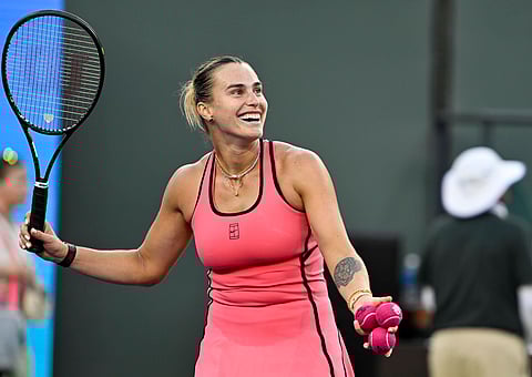 Aryna Sabalenka celebrates her win in the semi-final