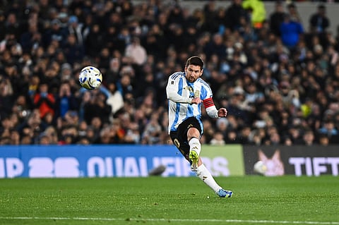 Lionel Messi in action during a national team match