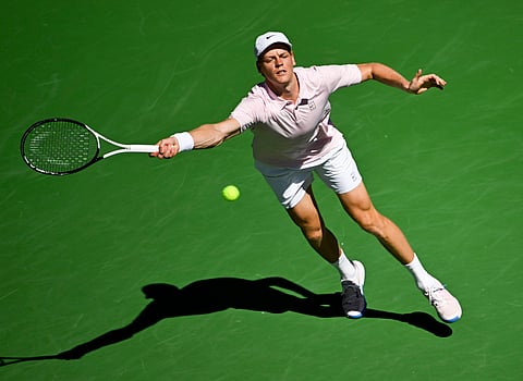 Jannik Sinner in action at the Indian Wells final 