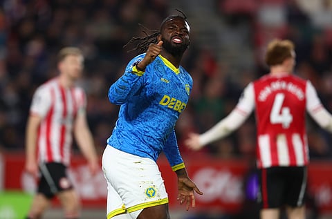 Tolu Arokodare celebrates scoring the equalizing goal against Brentford