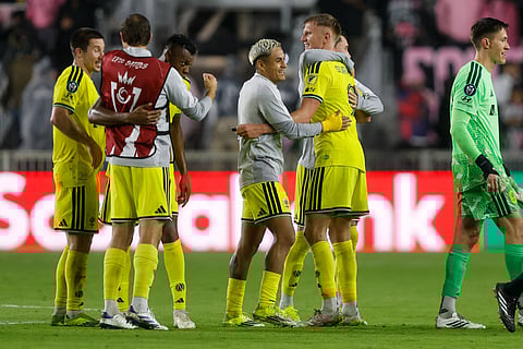 Nashville SC celebrates their win over Inter Miami