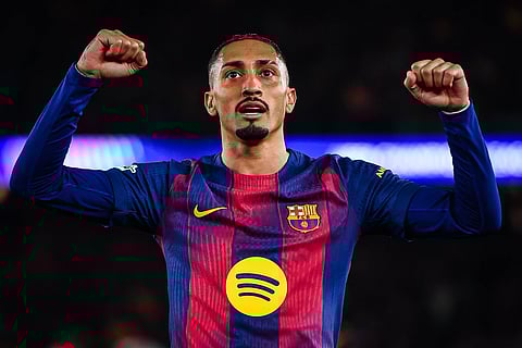 Raphinha celebrates his goal against Newcastle United