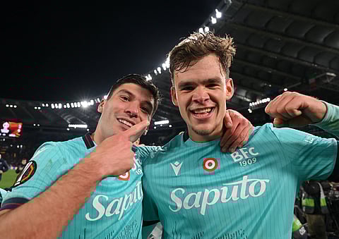 Nicolo Cambiaghi with Thijjs Dallinga after win over AS Roma