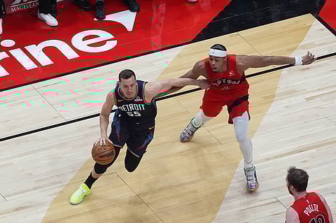 Duncan Robinson of Detroit Pistons in action 