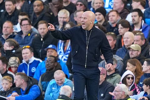Arne Slot on the touchline at the Amex Stadium