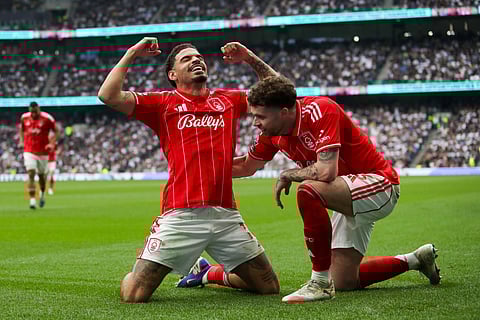 Morgan Gibbs-White celebrates after scoring the second goal for Nottingham Forest