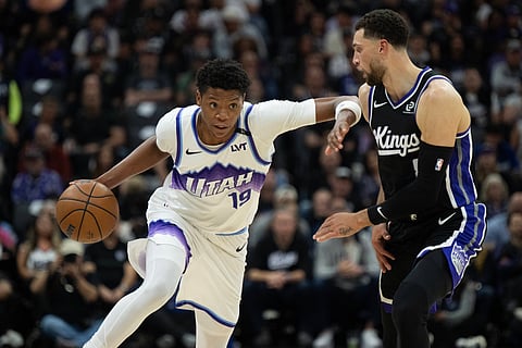 Utah Jazz forward Ace Bailey with the ball