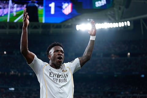 Vinicius Jr celebrates his goal against Atletico Madrid