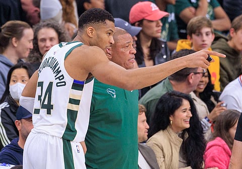 Doc Rivers with Giannis Antetokounmpo
