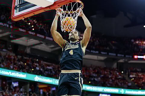 Trey Kaufman-Renn of Purdue Boilermakers dunks the ball 