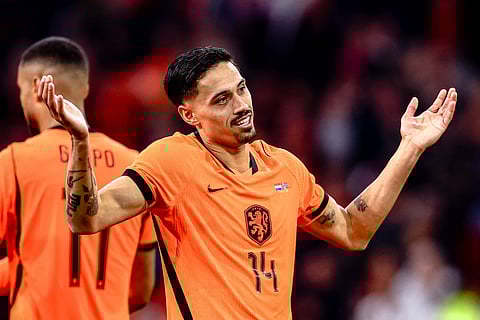 Tijjani Reijnders celebrates his goal against Norway