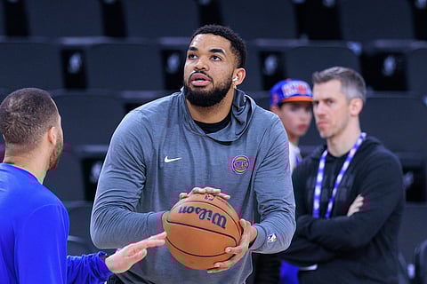 Karl-Anthony Towns of New York Knicks during warmups