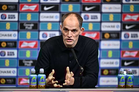 Thomas Tuchel speaks to the media