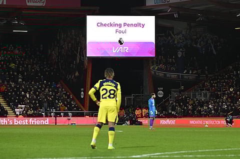 VAR checks a penalty decision during PL match between Bournemouth and Spurs