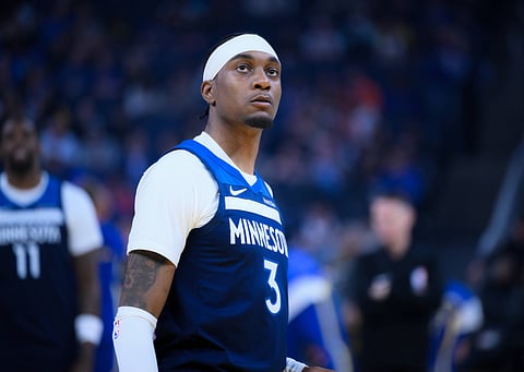 Jaden McDaniels of Minnesota Timberwolves during warmups 