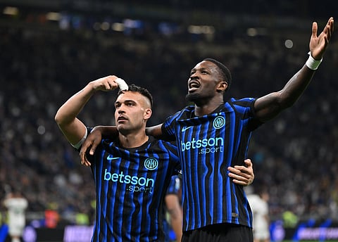 Marcus Thuram and Lautaro Martinez celebrate goal against AS Roma