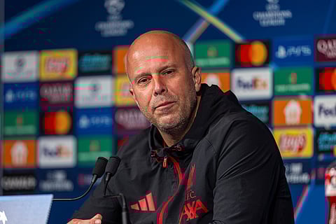 Arne Slot at the press conference ahead of PSG game