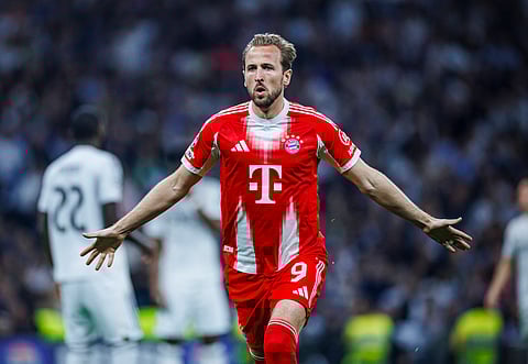 Harry Kane celebrates his goal against Real Madrid