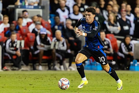 Niko Tsakiris of San Jose Earthquakes in action