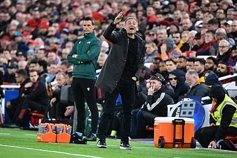 Luis Enrique on the touchline against Liverpool 