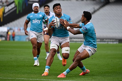 Miracelo Faiilagi of Moana Pasifika in action 