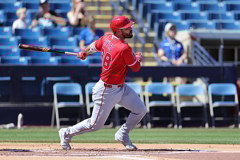 Los Angeles Angels catcher Sebastian Rivero in action