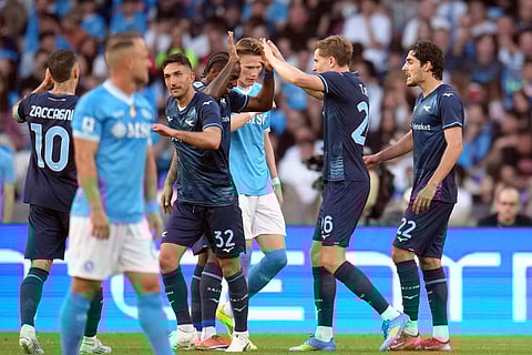 SS Lazio players celebrate goal against Napoli