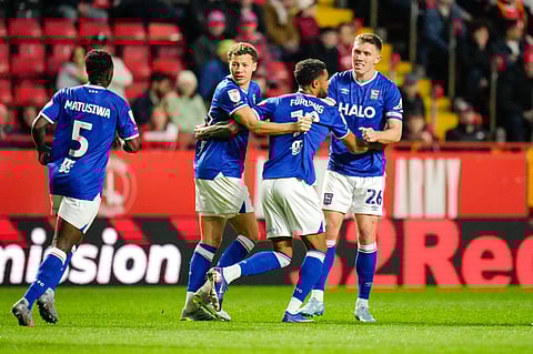 Ipswich Town players celebrate goal against Charlton Athletic