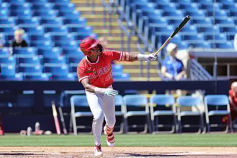Los Angeles Angels shortstop Denzer Guzman in action