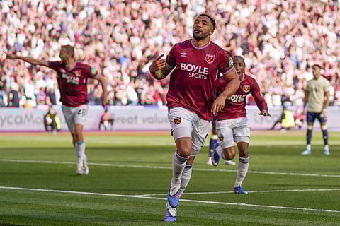 Callum Wilson celebrates after scoring the winning goal for West Ham United
