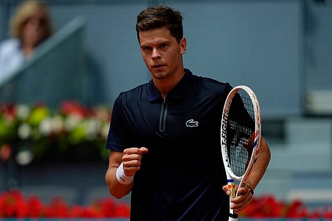 Alexander Blockx celebrates a point against Casper Ruud 