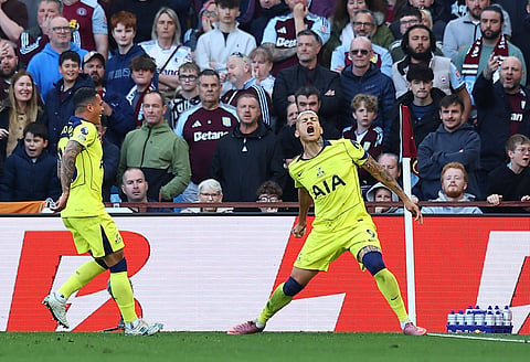 Richarlison celebrates after scoring against Aston Villa
